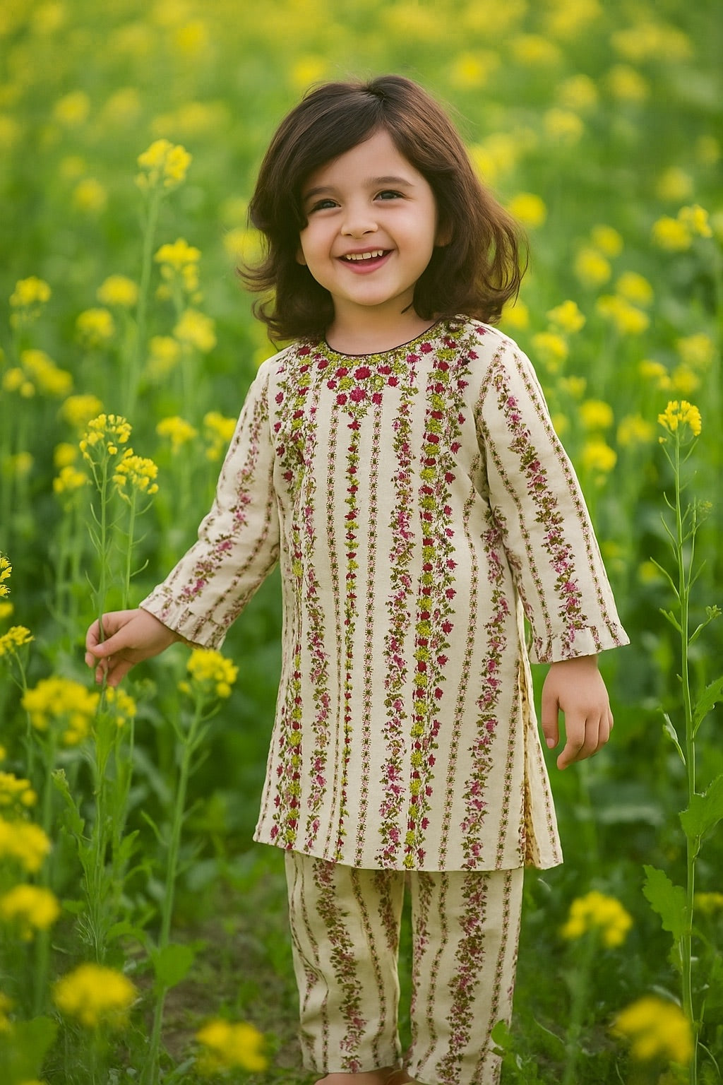 Kids Girls Affordable Baby Outfits –- Winter Warm Branded 2 Piece Embroided Shirt with Trouser