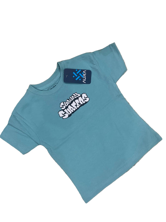Blue t-shirt with 'Slammin' Slammers' text and a logo on a white background