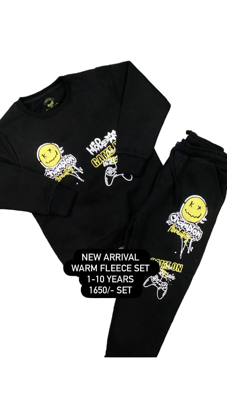 Kids Boy Affordable Baby Outfits –- Warm Fleece Branded Track Suit