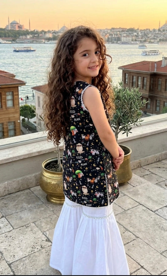 Kids Bakra Eid Collection 2026: Kids Girls 2 Piece Bakra print Lawn Suit