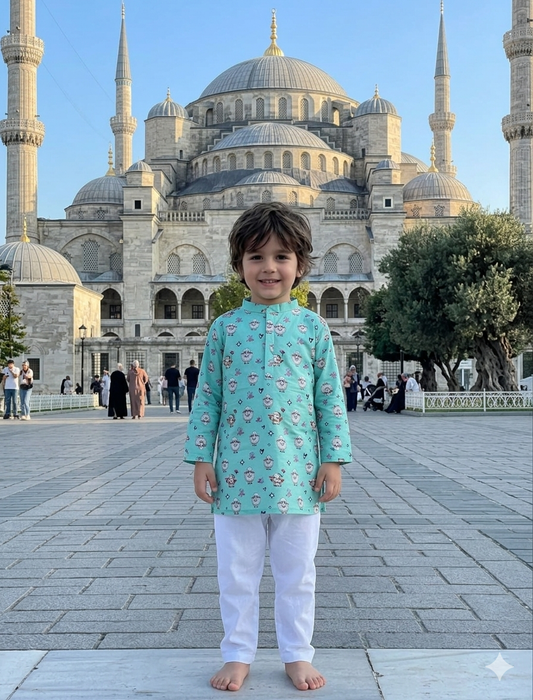 Kids Bakra Eid Collection 2026: Kids Boys 2 Piece Bakra print Lawn Suit
