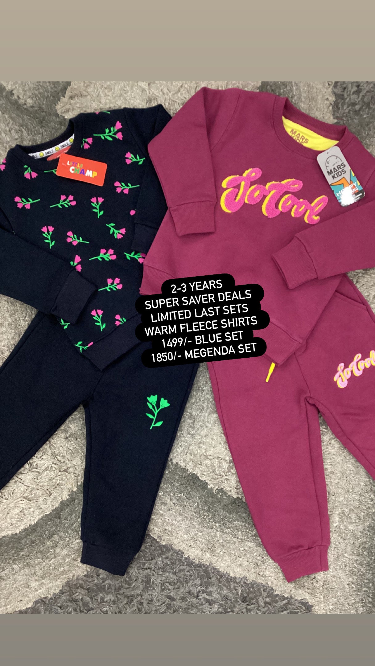 Kids Girls Affordable Baby Outfits –- Winter Warm Fleece Branded Track Suit