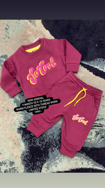 Kids Girls Affordable Baby Outfits –- Winter Warm Fleece Branded Track Suit