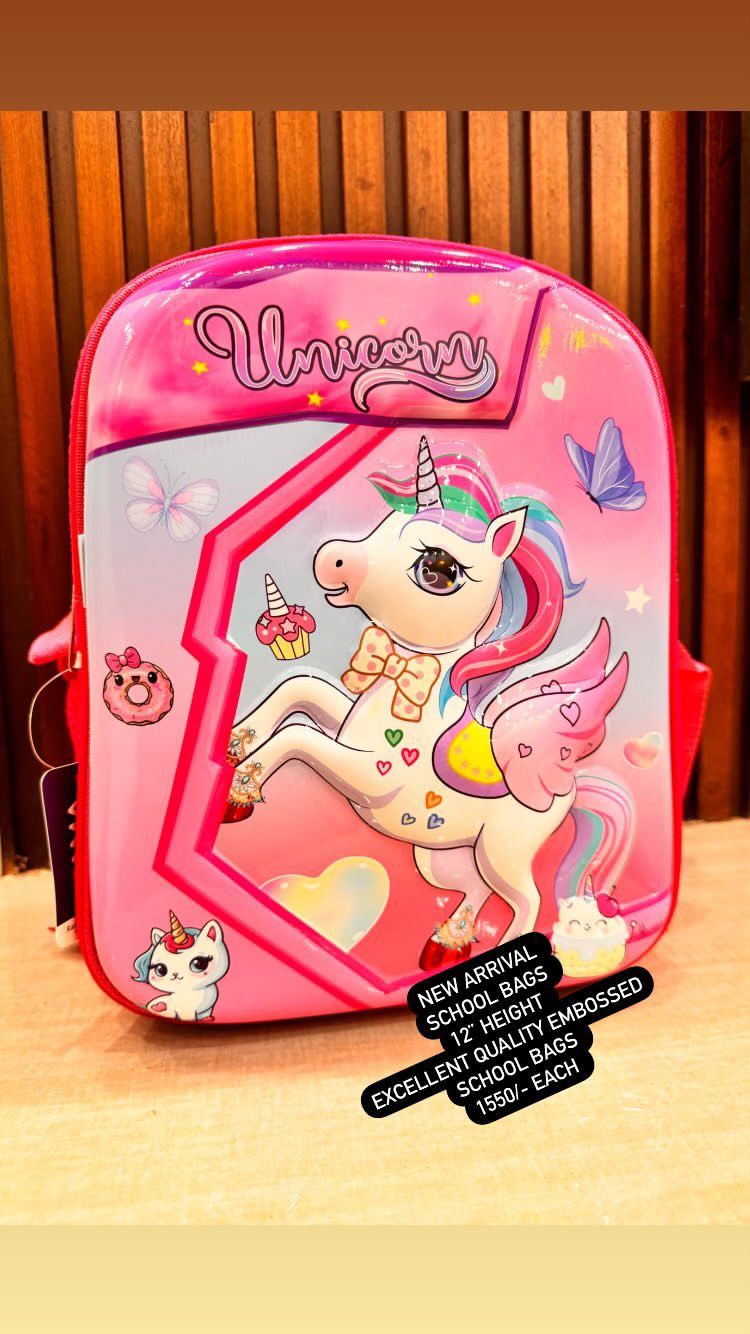 Kids Girls Boys 3D Embossed School Bag 12 Inches Height Excellent Quality Unicorn