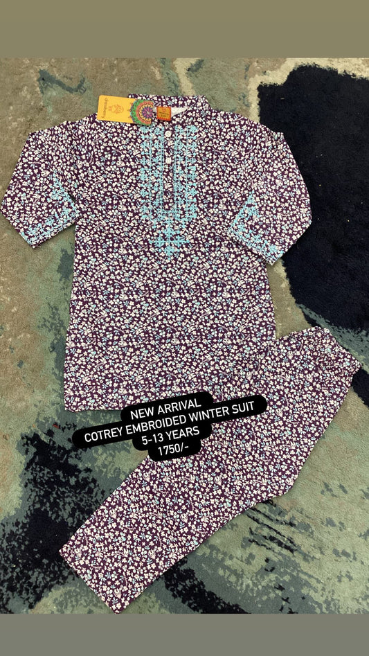 Kids Girls Affordable Baby Outfits --  Winter 2-Piece Embroidered Branded Corduroy Suit