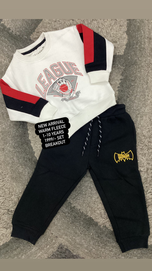 Kids Girls Boys Affordable Baby Outfits –- Winter Warm Branded 2 Piece Track Suit Fleece BreakoutOriginal