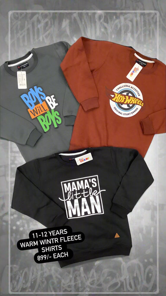 Kids Boys Warm Winter Fleece Shirts 11-12 Year