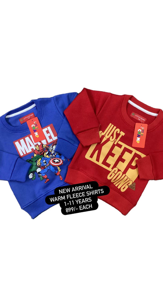 Kids Boys Affordable Baby Outfits –- Warm Fleece Branded Shirt