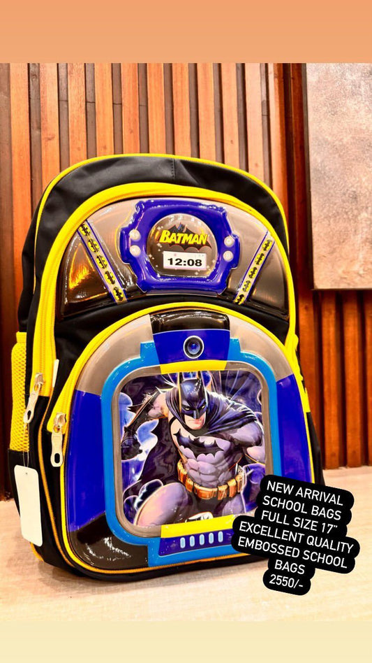 Kids Girls Boys 3D Embossed School Bag 17 Inches Height Excellent Quality Batman