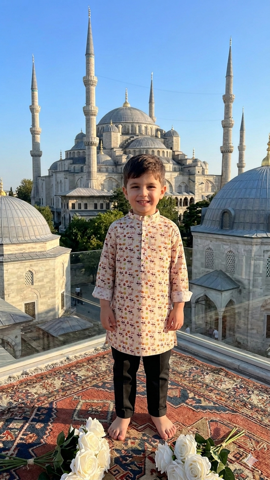 Kids Bakra Eid Collection 2026: Kids Boys 2 Piece Bakra print Lawn Suit