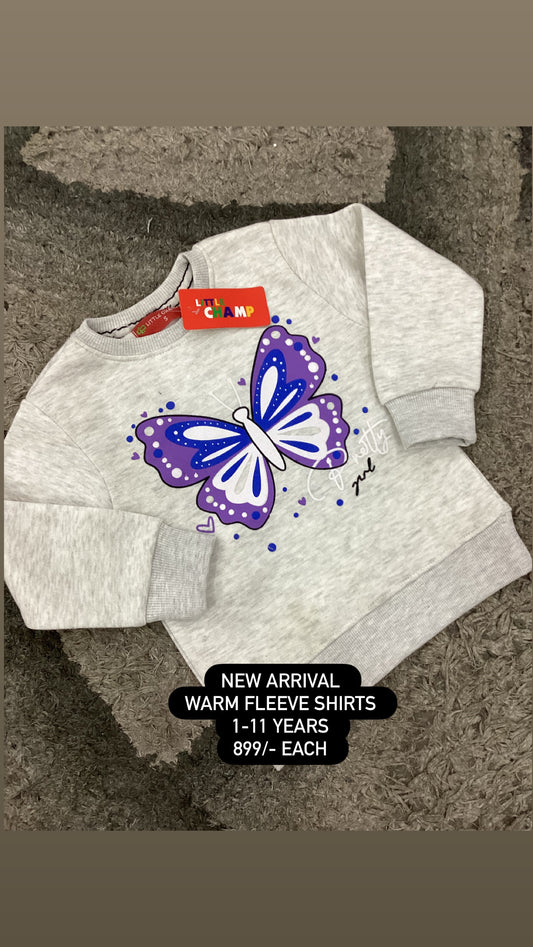 Kids Girls Affordable Baby Outfits –- Winter Warm Fleece Branded Shirt Embroided
