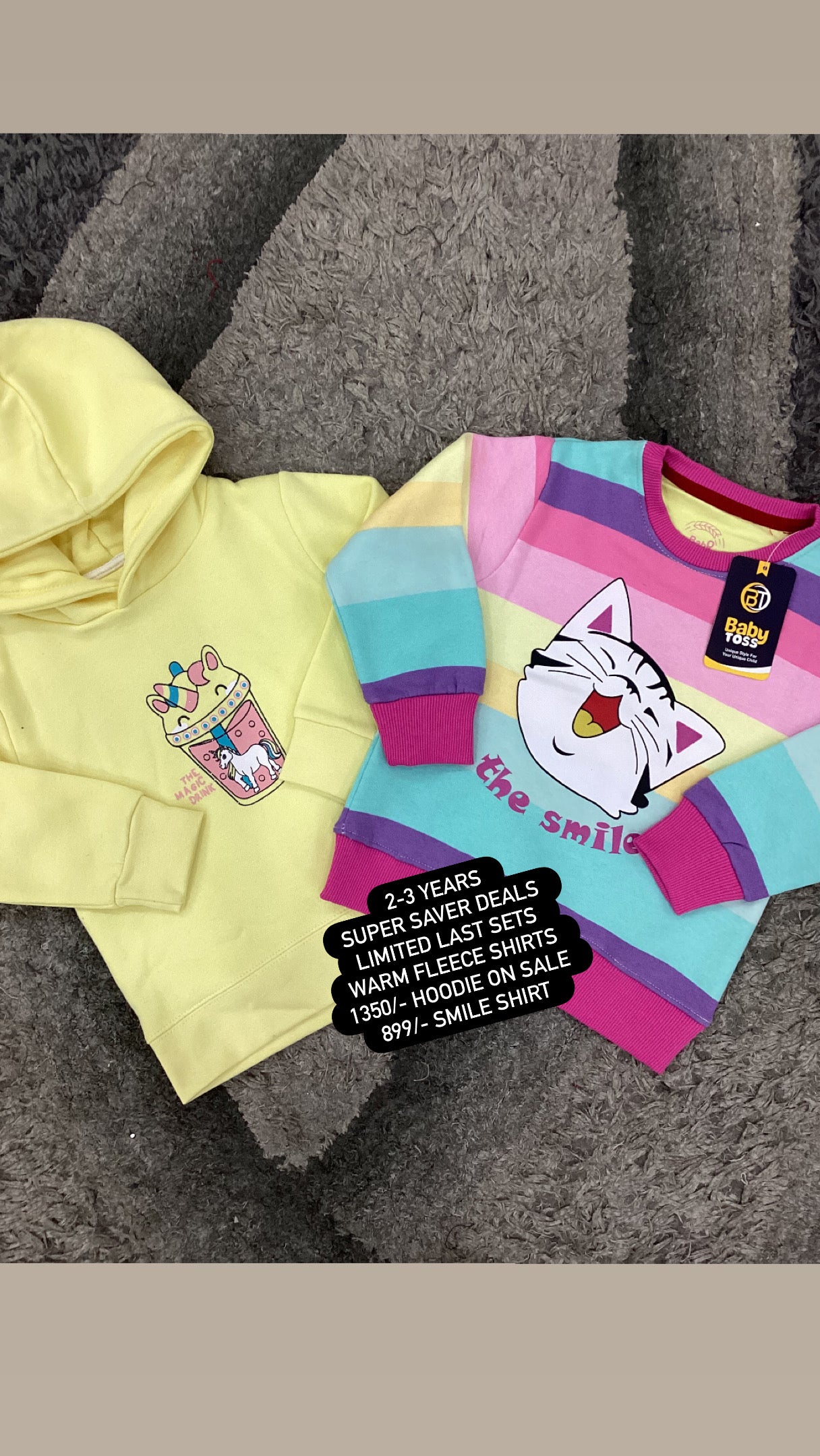 Kids Girls Affordable Baby Outfits –- Winter Warm Fleece Branded Hoodie with Shirt