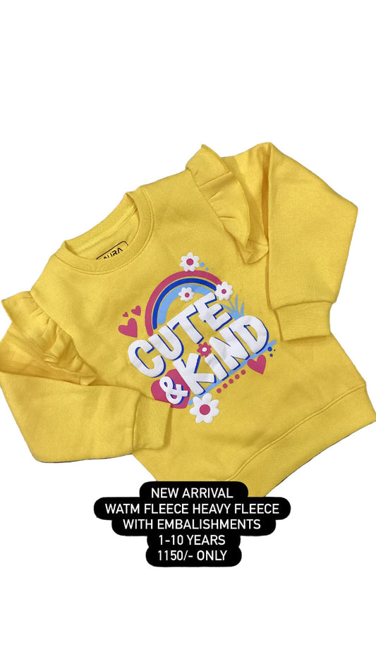 Kids Girls Affordable Baby Outfits –- Warm Fleece Branded Shirt