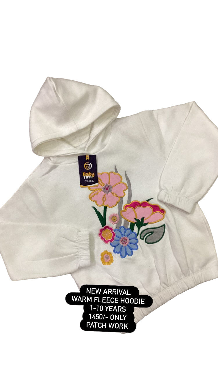 Kids Girls Affordable Baby Outfits –- Warm Fleece Branded Hoodie Embroided