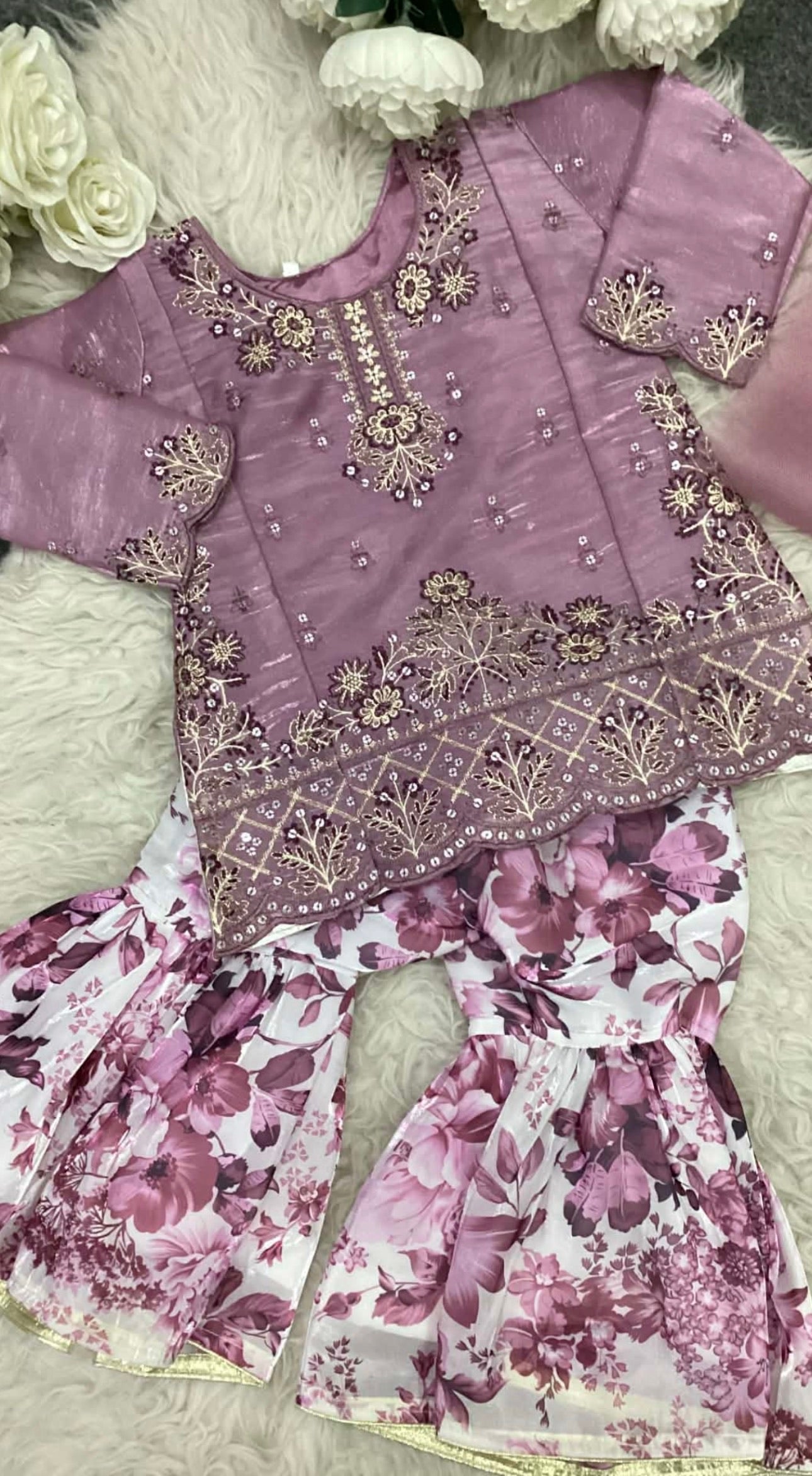 Kids Ramadan & Eid Collection 2026: Ethnic Style Girls Branded Dori Net Shirt with Garara