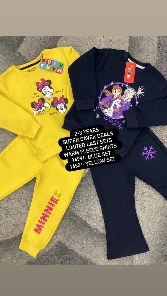 Kids Girls Affordable Baby Outfits –- Winter Warm Fleece Track Suits Branded imported