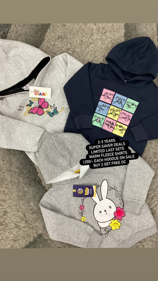 Kids Girls Boys Affordable Baby Outfits –- Winter Warm Fleece Hoodie Branded Imported