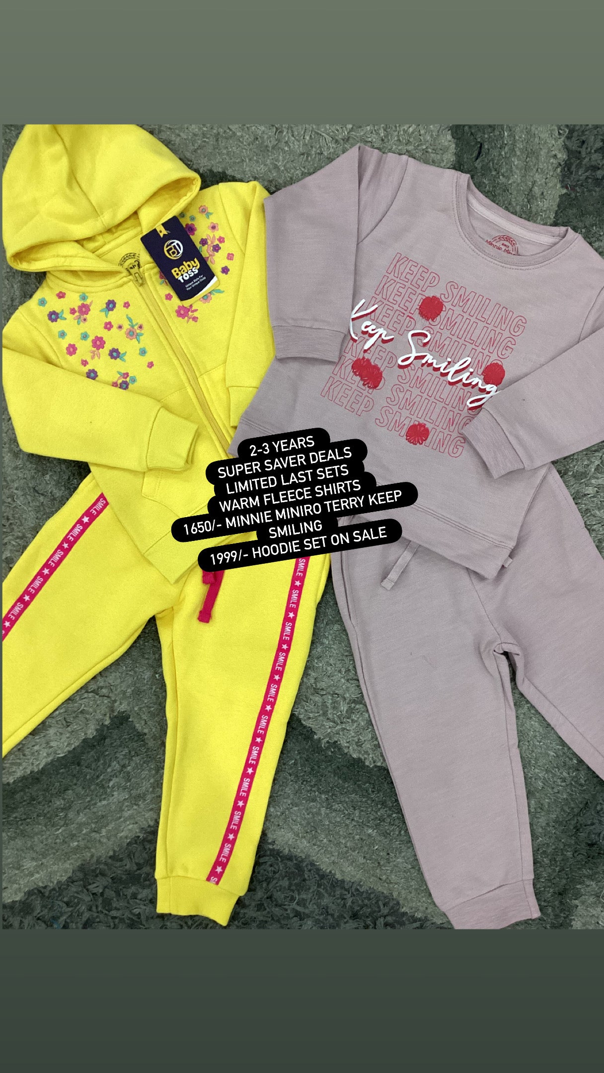 Kids Girls Affordable Baby Outfits –- Winter Warm Fleece Branded Hoodie Track Suit