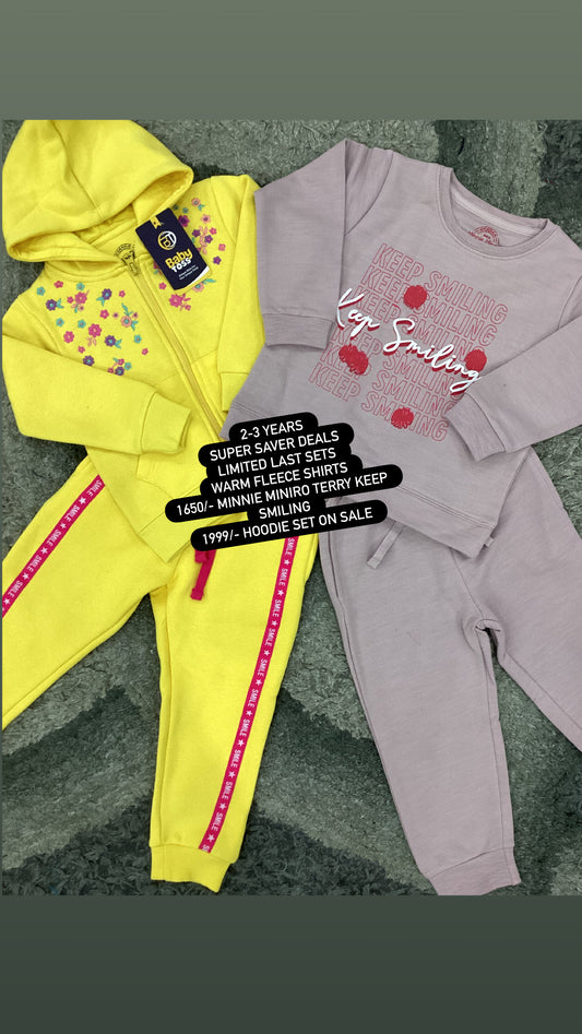 Kids Girls Affordable Baby Outfits –- Winter Warm Fleece Branded Hoodie Track Suit
