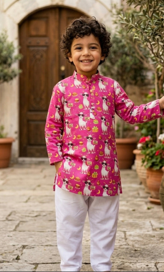 Kids Bakra Eid Collection 2026: Kids Boys 2 Piece Bakra print Lawn Suit
