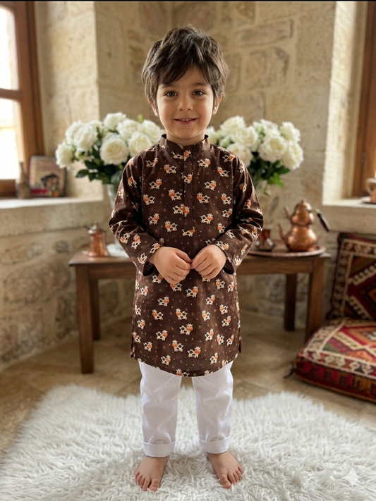Kids Bakra Eid Collection 2026: Kids Boys 2 Piece Bakra print Lawn Suit