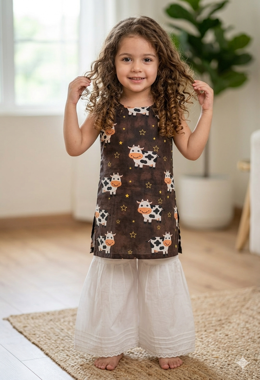 Kids Bakra Eid Collection 2026: Kids Girls 2 Piece Bakra print Lawn Suit