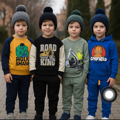 Kids Boys Affordable Baby Outfits –- Winter Fleece Warm Branded Track Suit