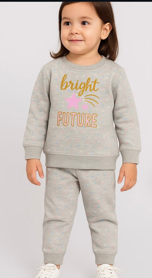 Kids Girls Affordable Baby Outfits –- Winter Fleece Warm Branded Sweat Shirt with Trouser