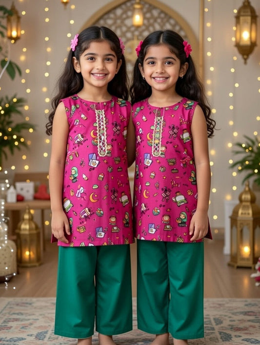 Kids Ramadan & Eid Collection 2026: Girls Branded Lawn Shirt with Garara