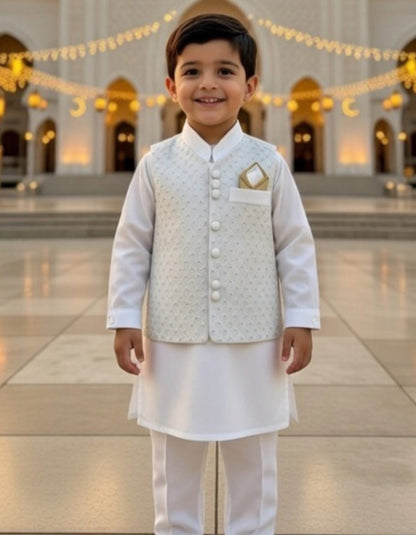 Kids Ramadan & Eid Collection 2026: Boys Branded Cotten Kurta and Trouse with Embroided Waistcoat