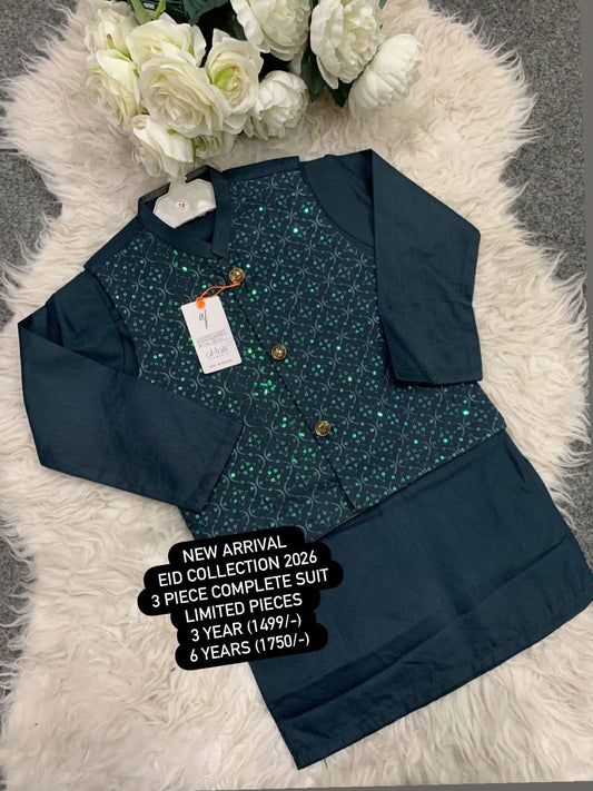 Kids Ramadan & Eid Collection 2026: Boys Branded Cotten Kurta and Trouser with Embroided Waistcoat (Copy)