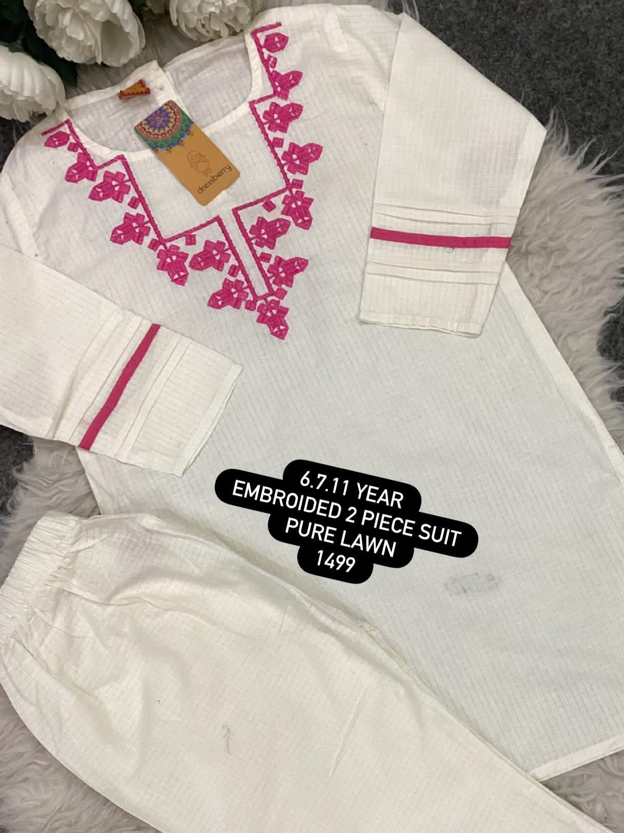 Kids Ramadan & Eid Collection 2026: Girls Branded Lawn Kurti Emrboided with Trouser (2 Piece) (Copy)