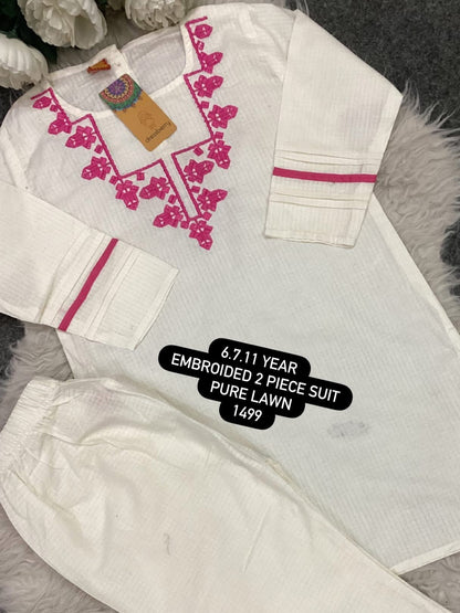 Kids Ramadan & Eid Collection 2026: Girls Branded Lawn Kurti Emrboided with Trouser (2 Piece) (Copy)
