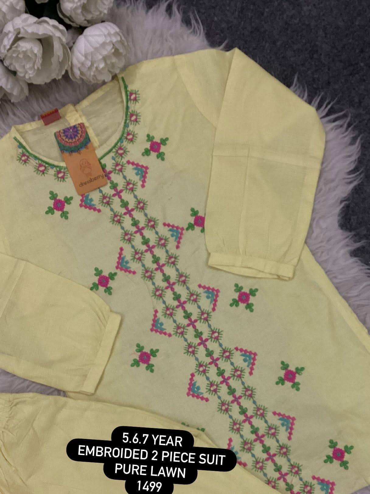 Kids Ramadan & Eid Collection 2026: Girls Branded Lawn Kurti Emrboided with Trouser (2 Piece)