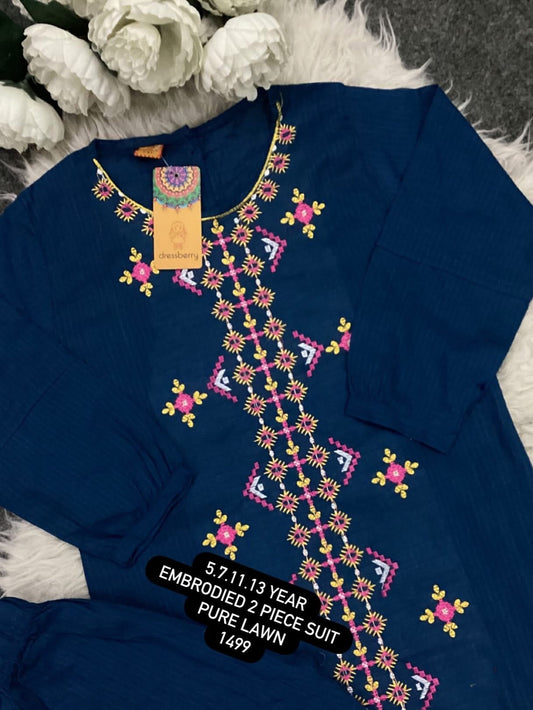 Kids Ramadan & Eid Collection 2026: Girls Branded Lawn Kurti Embroided with Trouser (2 Piece)