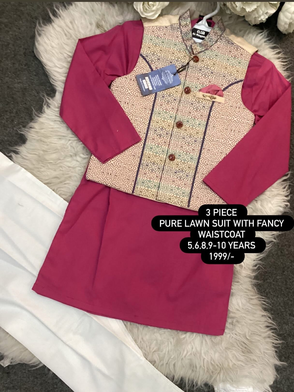 Kids Ramadan & Eid Collection 2026: Boy Branded Kurta/Trouser/Waistocat 3 Piece Suit