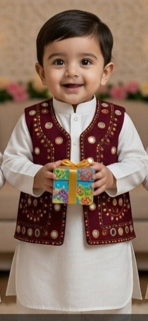 Kids Ramadan & Eid Collection 2026: Boy Branded Kurta/Trouser/Waistocat 3 Piece Suit