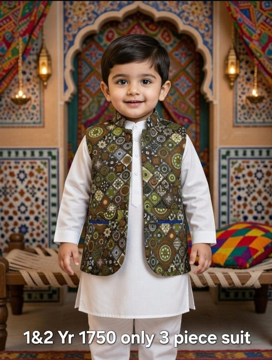 Kids Ramadan & Eid Collection 2026: Boy Branded Kurta/Trouser/Waistocat 3 Piece Suit