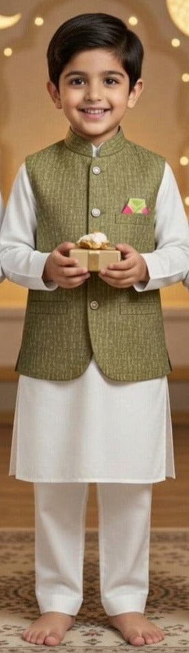 Kids Ramadan & Eid Collection 2026: Boy Branded Kurta/Trouser/Waistocat 3 Piece Suit