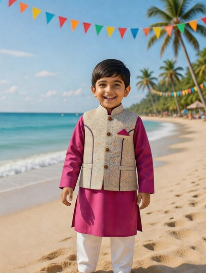 Kids Ramadan & Eid Collection 2026: Boy Branded Kurta/Trouser/Waistocat 3 Piece Suit