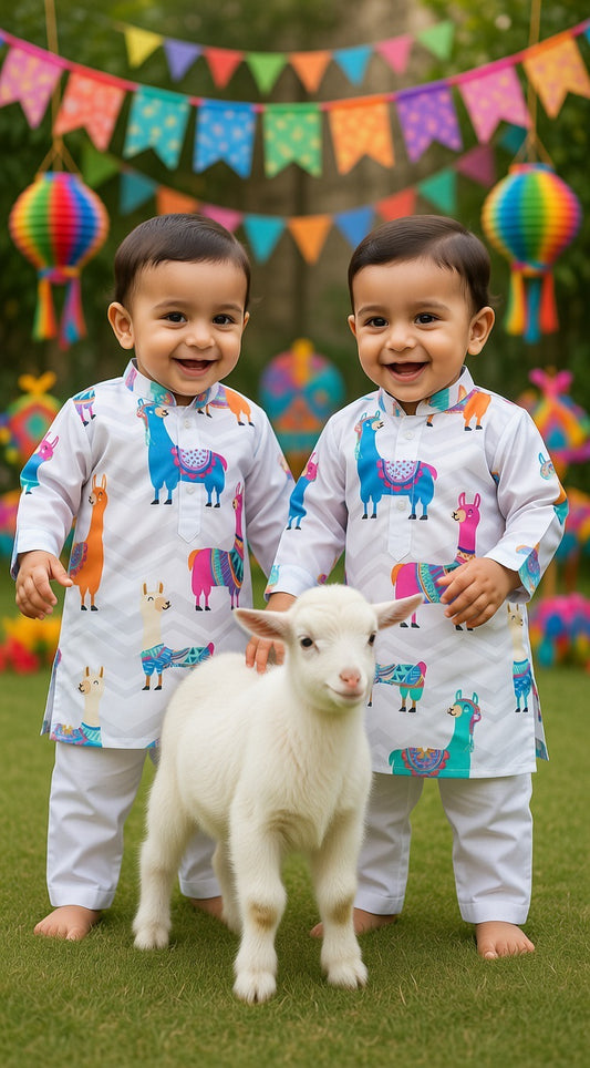 Kids Bakra Eid Collection 2026: Kids Boys 2 Piece Bakra print Cotton Suit