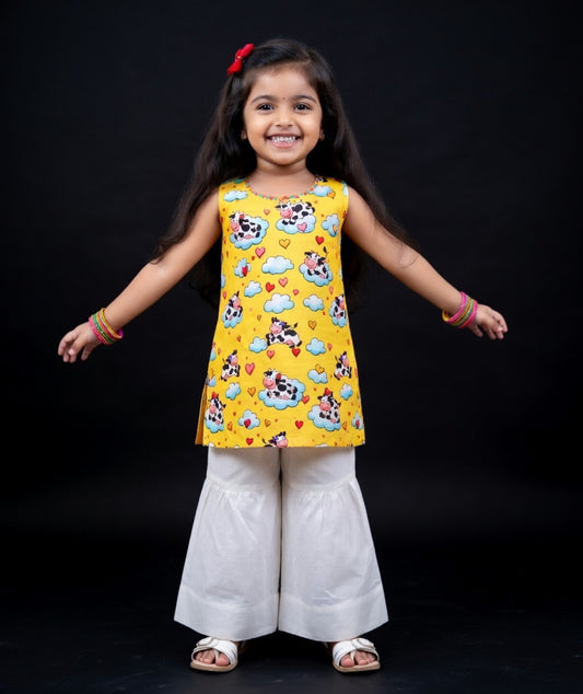 Kids Bakra Eid Collection 2026: Kids Girls 2 Piece Bakra print Lawn Suit with Gharara