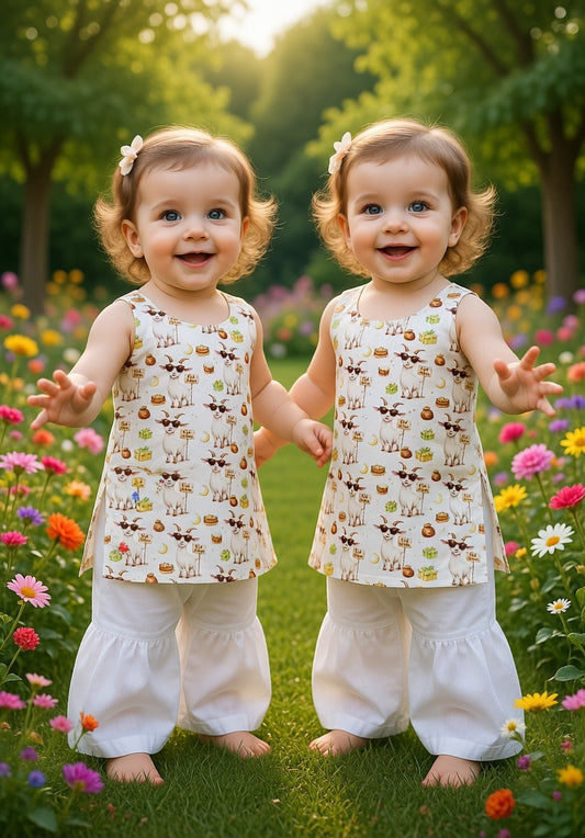 Kids Bakra Eid Collection 2026: Kids Girls 2 Piece Bakra print Lawn Suit with Gharara