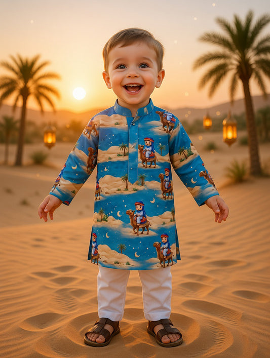 Kids Bakra Eid Collection 2026: Kids Boys 2 Piece Bakra print Lawn Suit