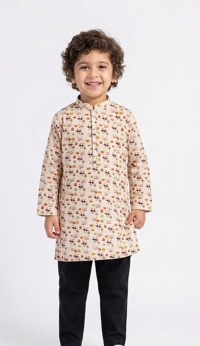 Kids Bakra Eid Collection 2026: Kids Boys 2 Piece Bakra print Lawn Suit
