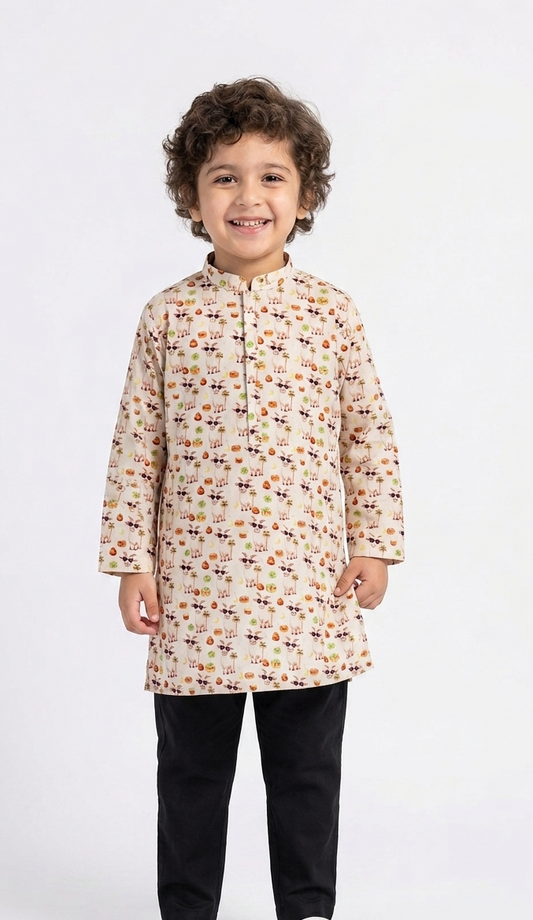 Kids Bakra Eid Collection 2026: Kids Boys 2 Piece Bakra print Lawn Suit