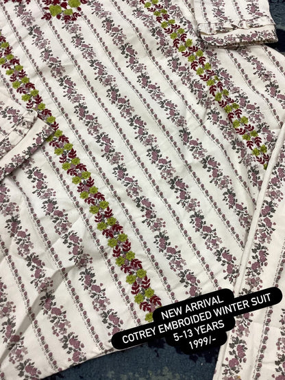 Kids Girls Affordable Baby Outfits –- Winter Warm Branded 2 Piece Embroided Shirt with Trouser