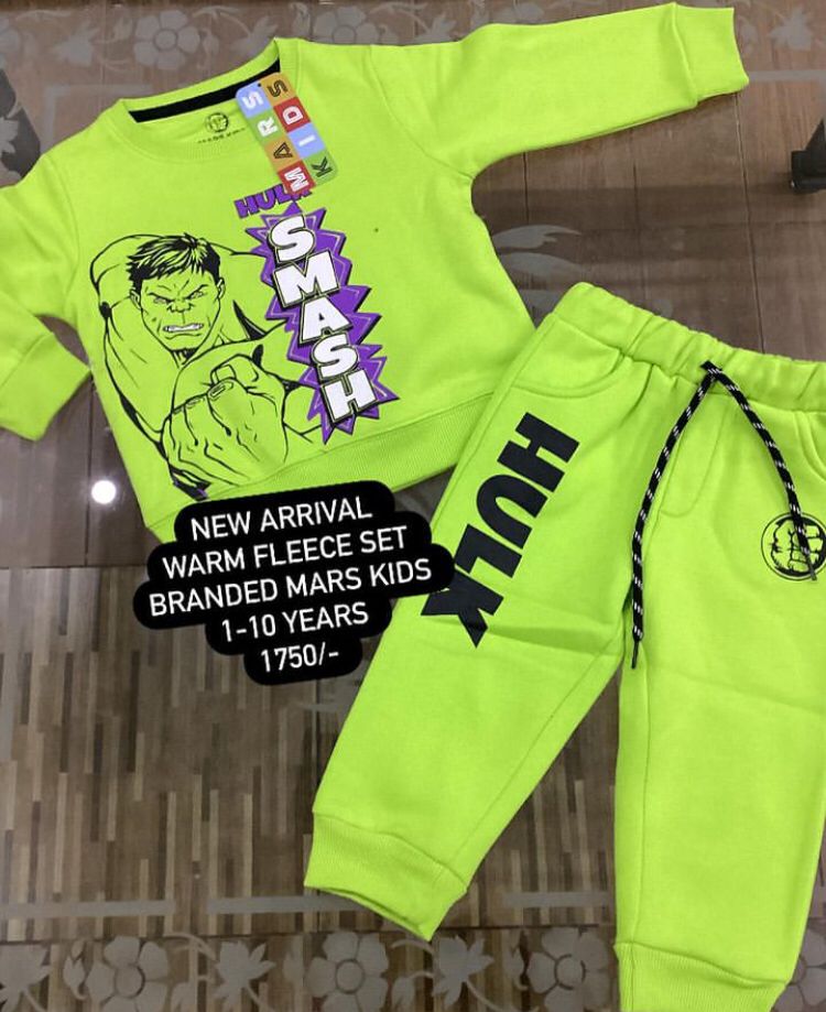 Kids Girls Boys New Arrival 2023 Warm Fleece Set Branded Mars Kids (Hulk)