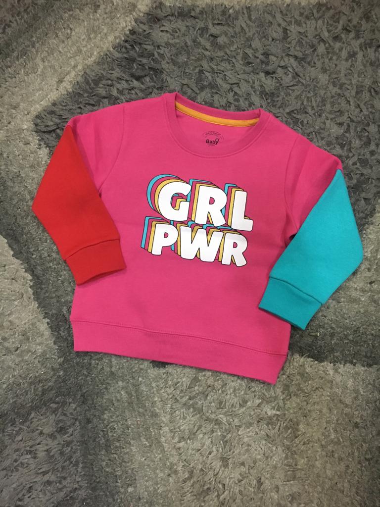 Kids Girls Warm Fleece Branded Sweat Shirt Girl Power (Shocking Pink)