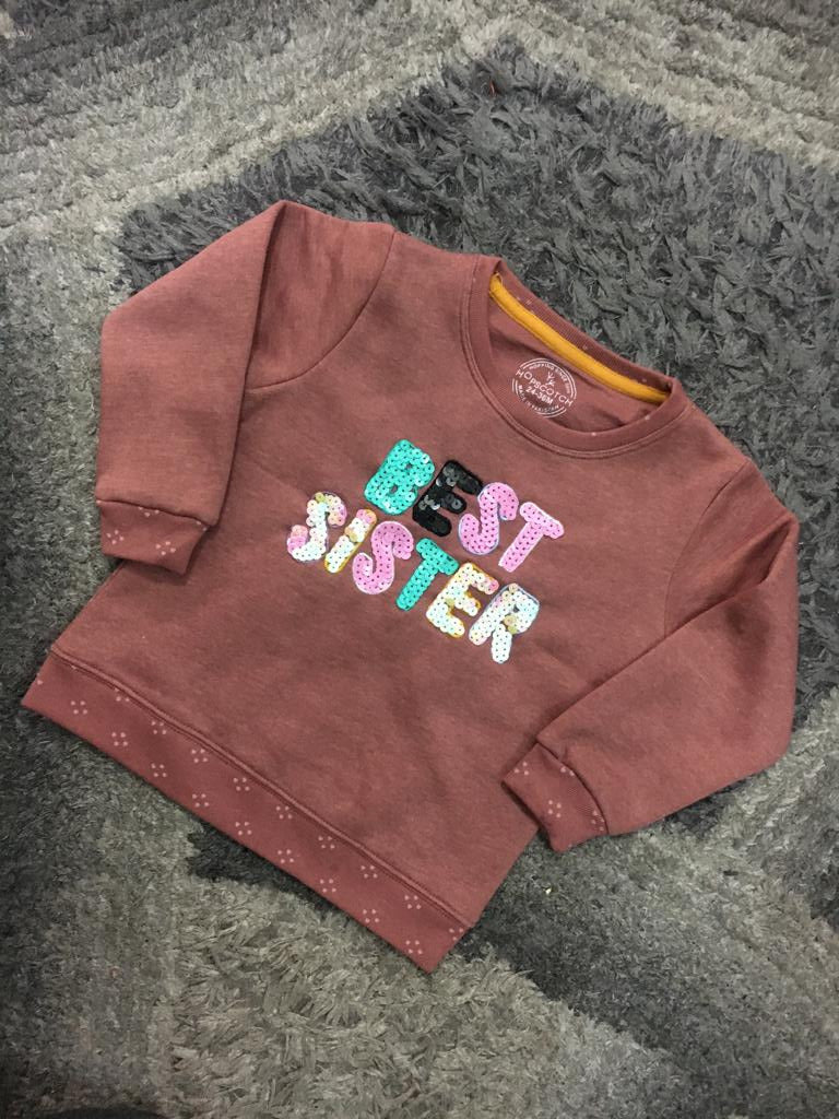 Kids Girls Warm Fleece Branded Sweat Shirt Best Sister (Brown)